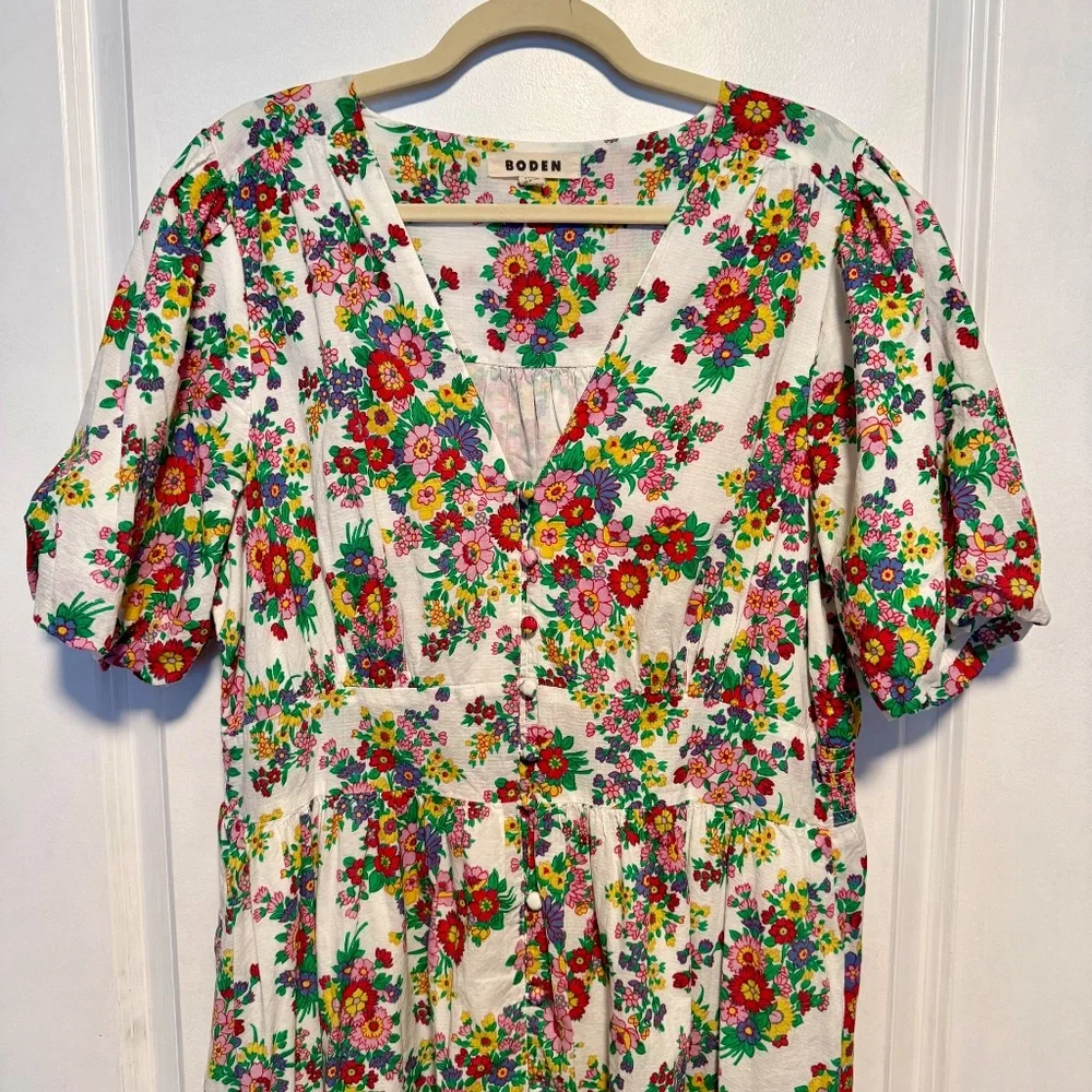 Boden Lillian Cotton Floral Midi Dress Size 16/18 - Picture 3 of 14